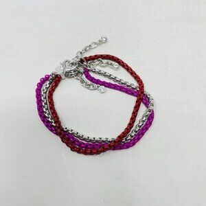 On 34th Womens 3 Piece Set Color-Coated Link Bracelets in Red/Pink/Silver 188